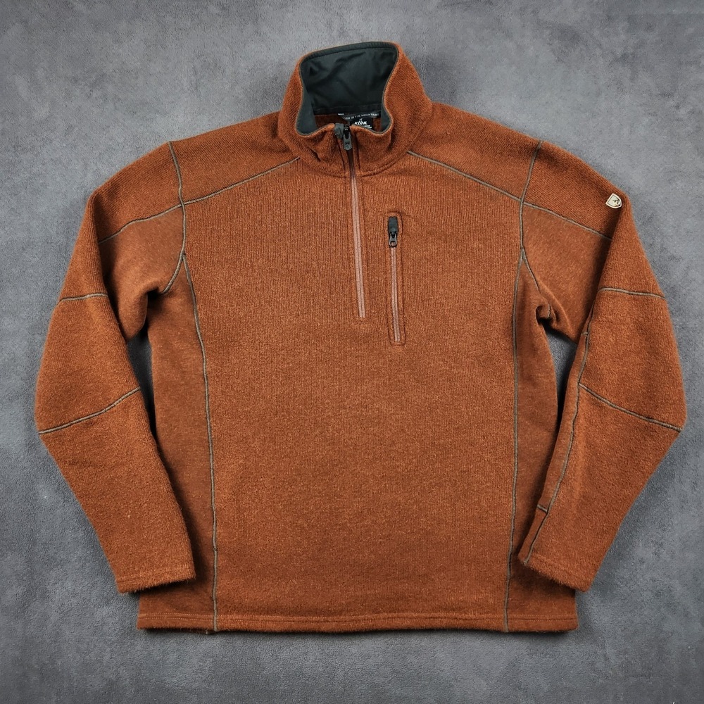 KUHL Interceptr 1/4 Zip Fleece Pullover Mens XL Rust Orange Alfpaca Thumb Loops